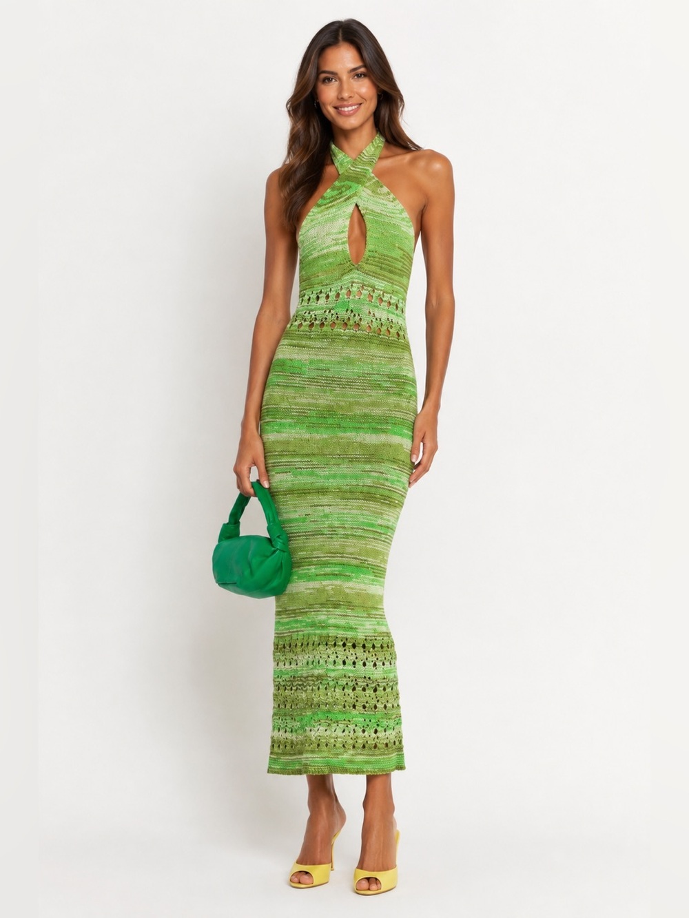 Ramy Brook NWT Lynne Rib-Knit Deep V-Neck Halter Open Back Crochet Dress Size SP